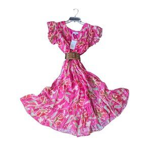 Le Ragazze Women's S Fuchsia Floral Silk Blend Dress S Made In Italy